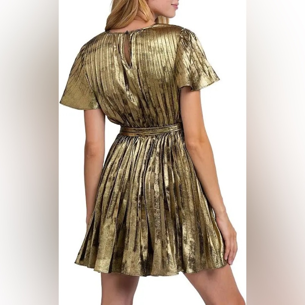 Sam Edelman NWT Gold Pleated Foil Plissé Party Dress | - Picture 4 of 5
